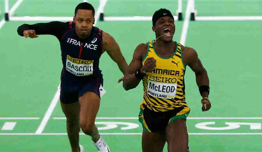 Omar McLeod of Jamaica wins 60m hurdles