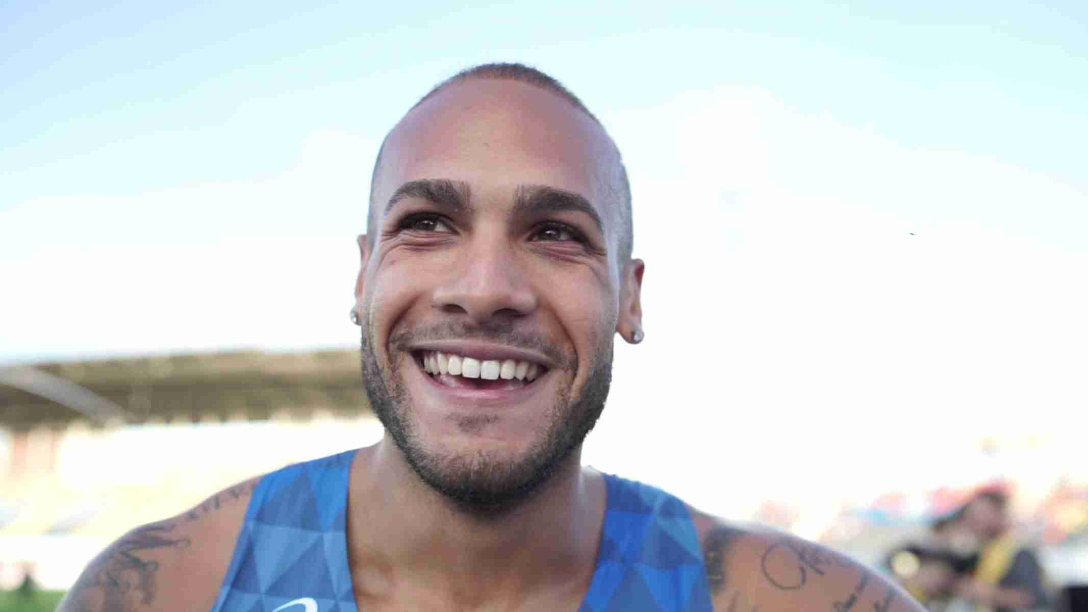 Lamont Marcell Jacobs of Italy all smiles after winning