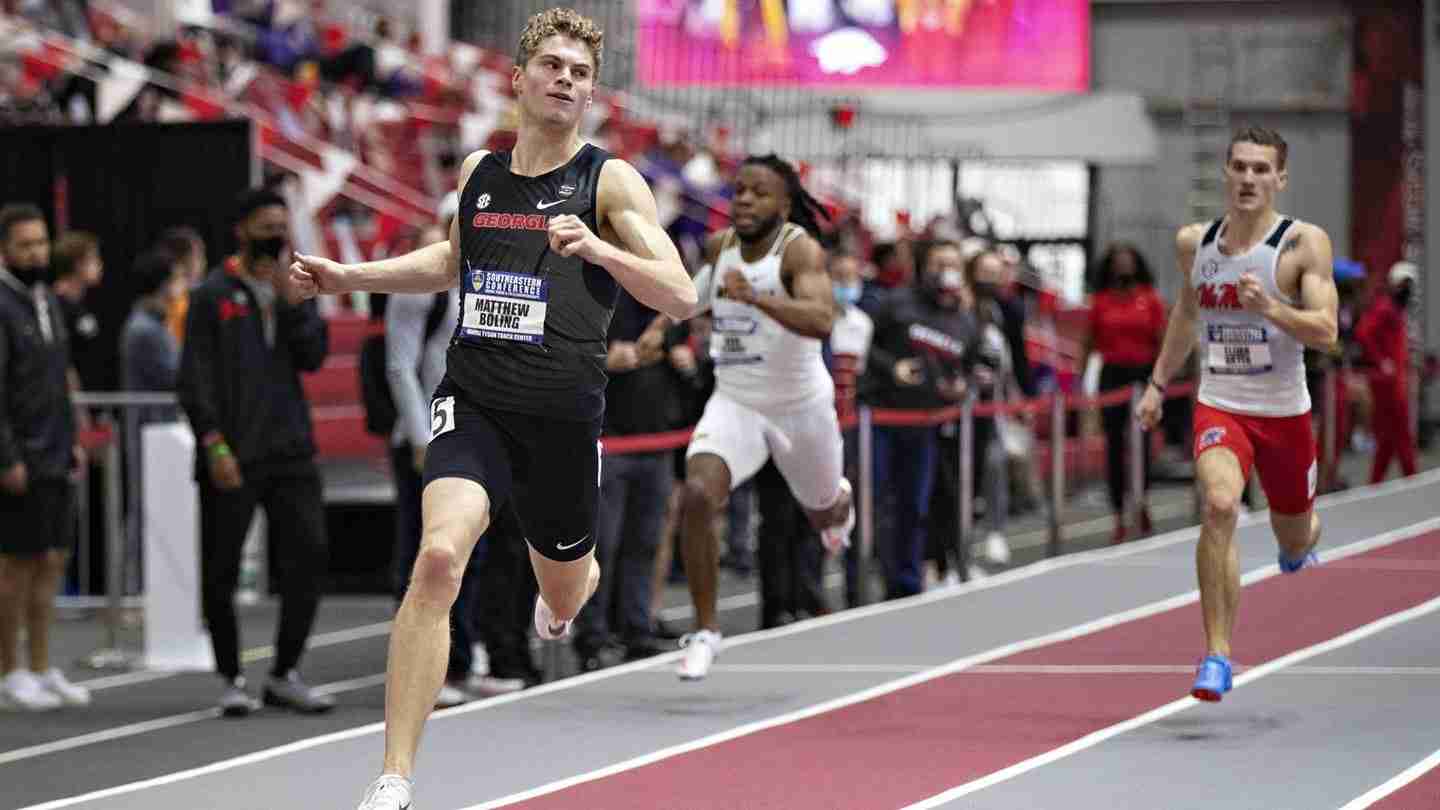 Sophomore Matthew Boling winning the NCAA Indoor Championships 200m