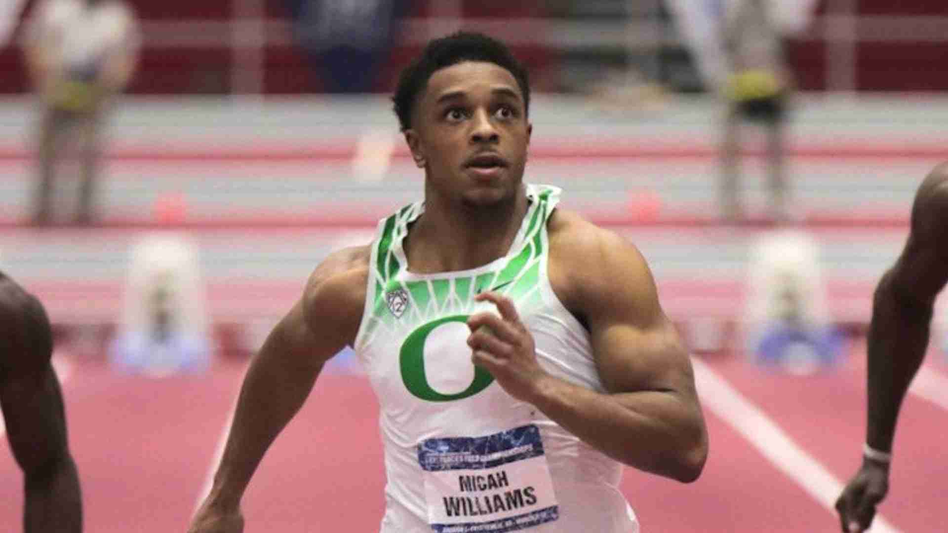 Micah Williams of Oregon in men's 60m at the 2021 NCAA Indoor Track and Field Championships