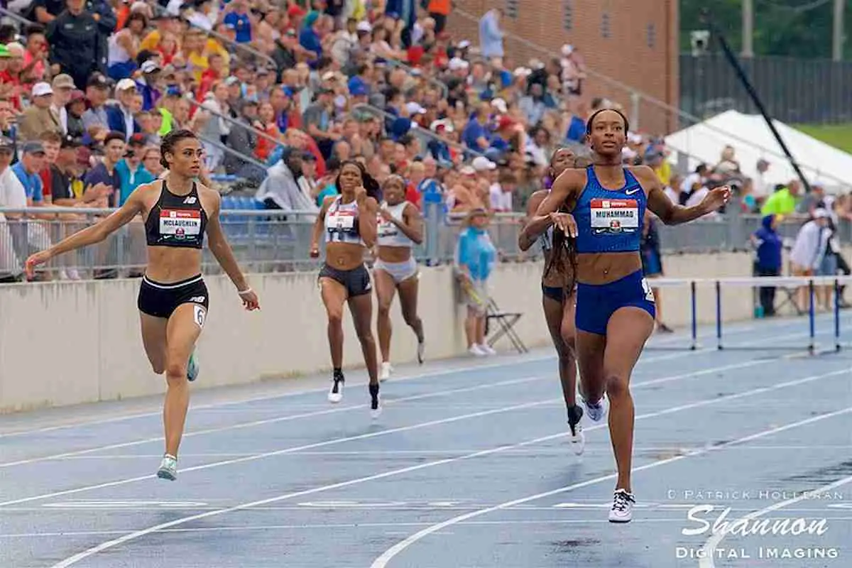 Dalilah Muhammad winning the USA Championships 400m hurdles title in 2019