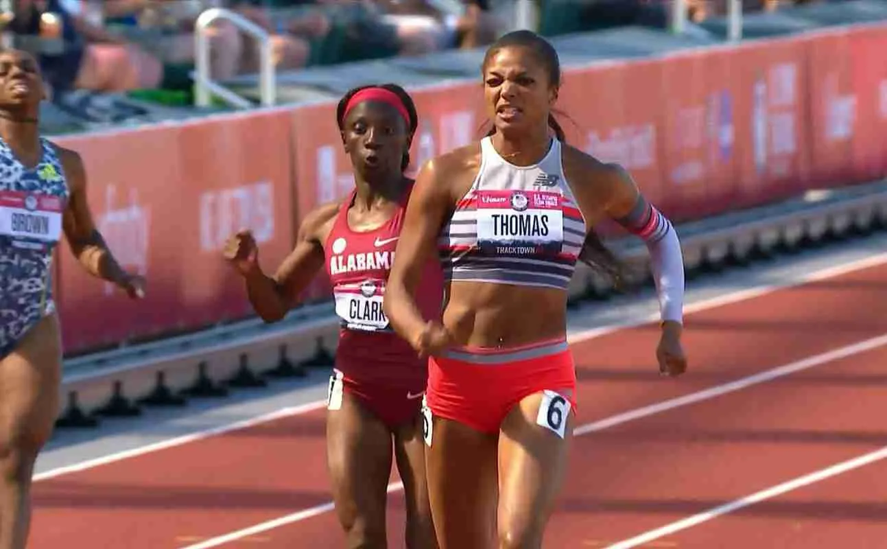 Gabby Thomas wins her 200m semi-final at the USA Olympic trials