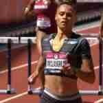 Sydney McLaughlin winning her 400m hurdles heat in the 2021 USA Olympic trials