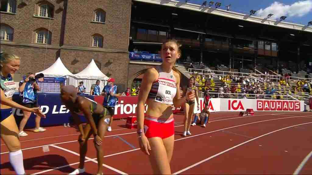 Femke Bol of The Netherlands after the 400m hurdles at the 2021 Stockholm Diamond League