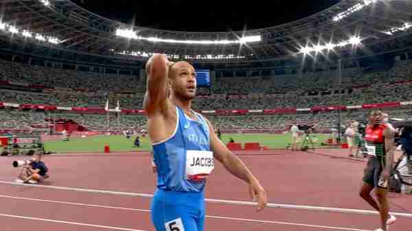 Lamont Marcell Jacobs of Italy wins the 100m at Tokyo 2020 Olympics