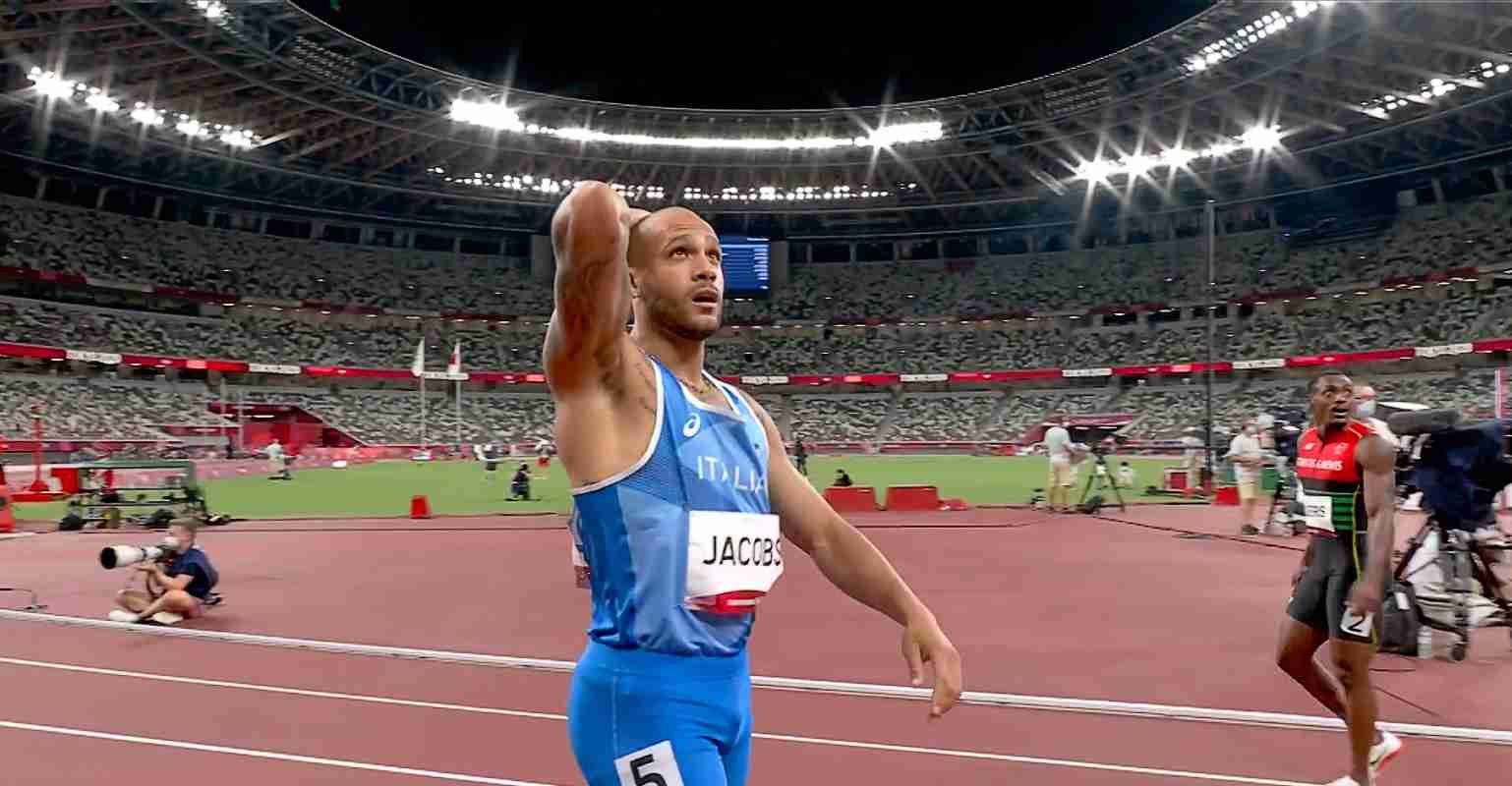 Lamont Marcell Jacobs of Italy wins the 100m at Tokyo 2020 Olympics