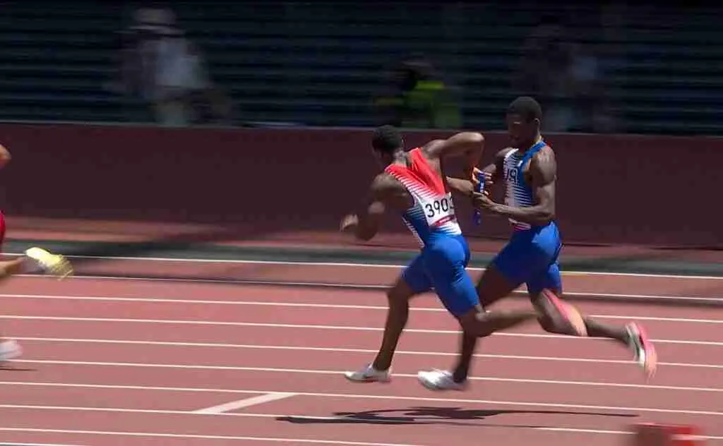 Ronnie Baker and Fred Kerley poor 4x100 baton exchange at Tokyo 2020