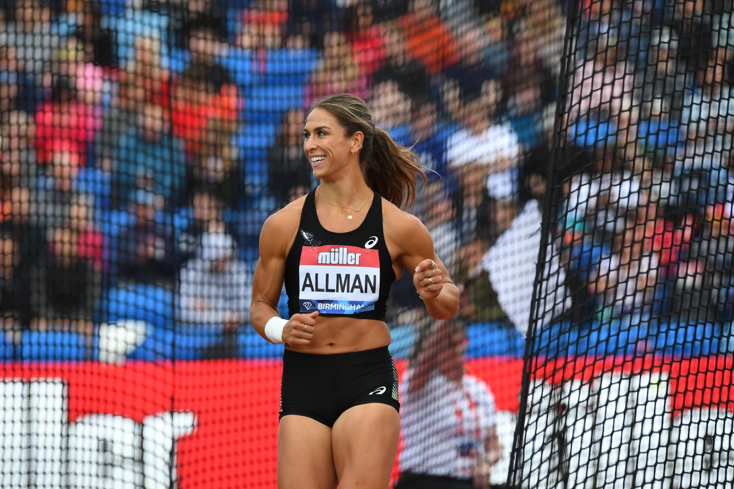 Valarie Allman of USA at the 2022 Birmingham Diamond League Meeting and wins USATF Outdoor Championships