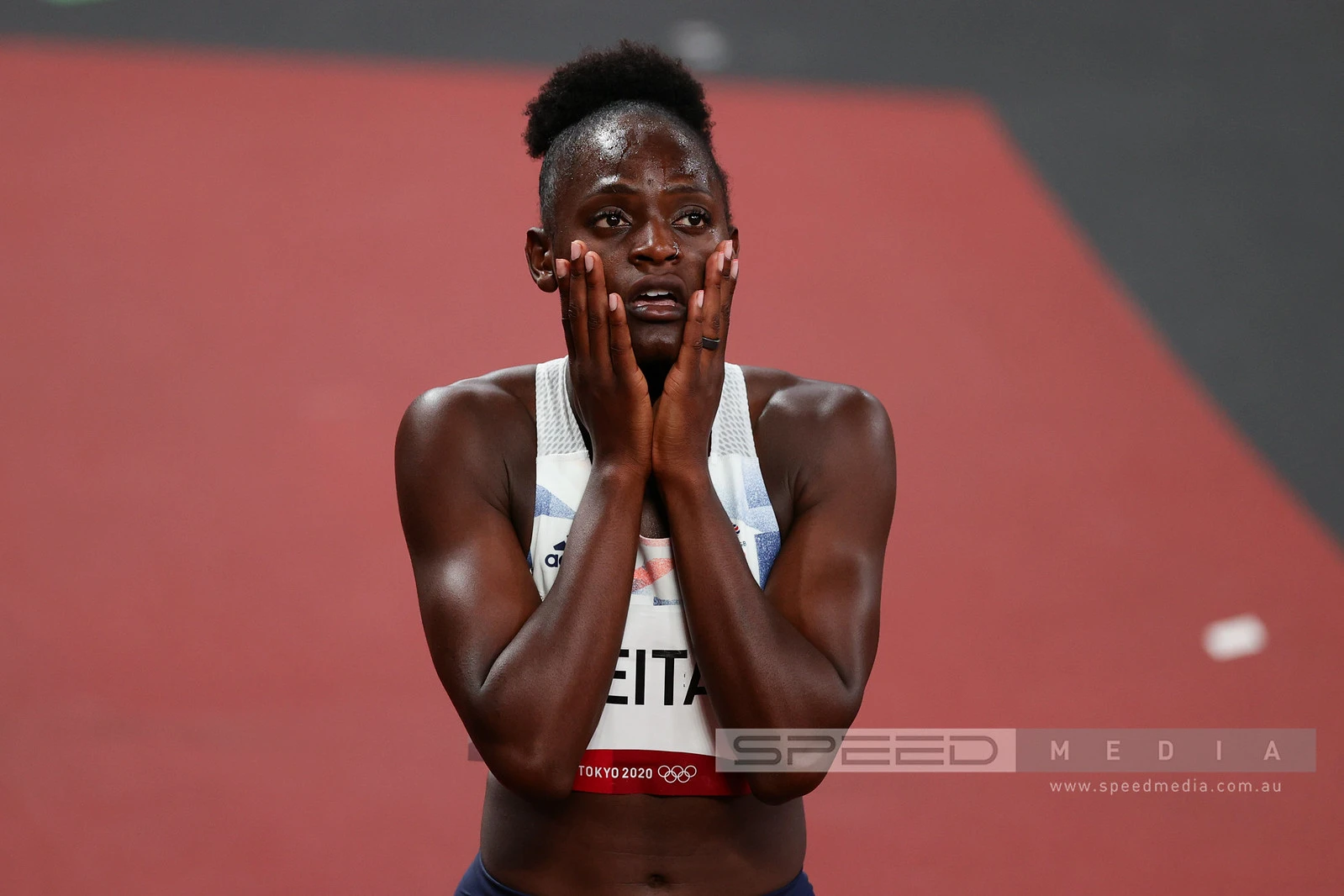 Daryll Neita looks on after her race at the 2021 Tokyo Olympic Games