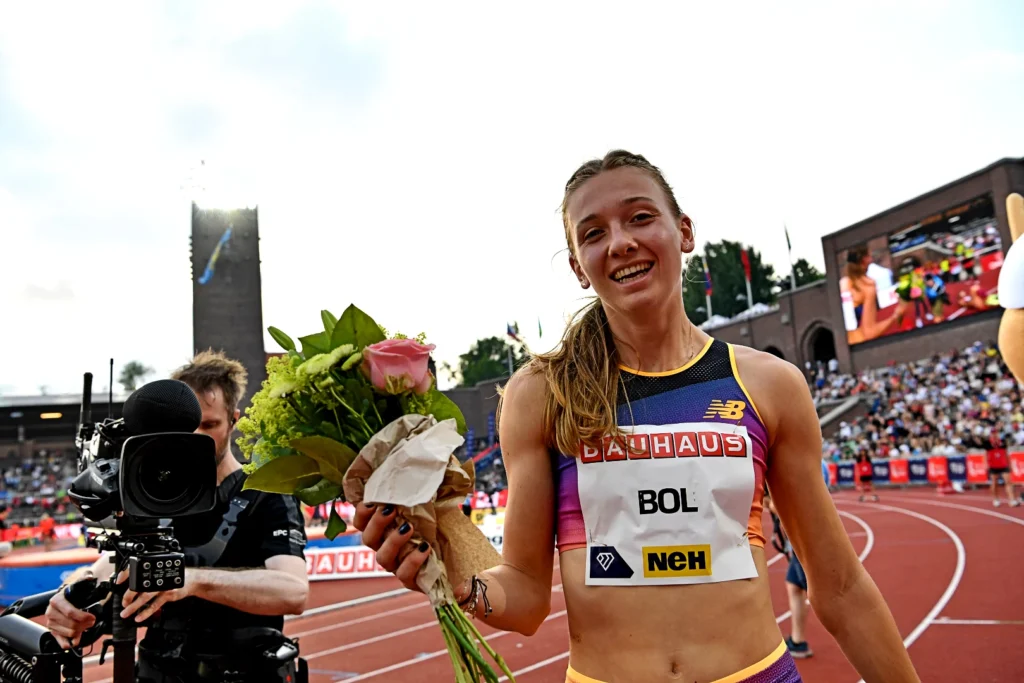 Femke Bol of The Netherlands after winning at the Stockholm Diamond League 2022
