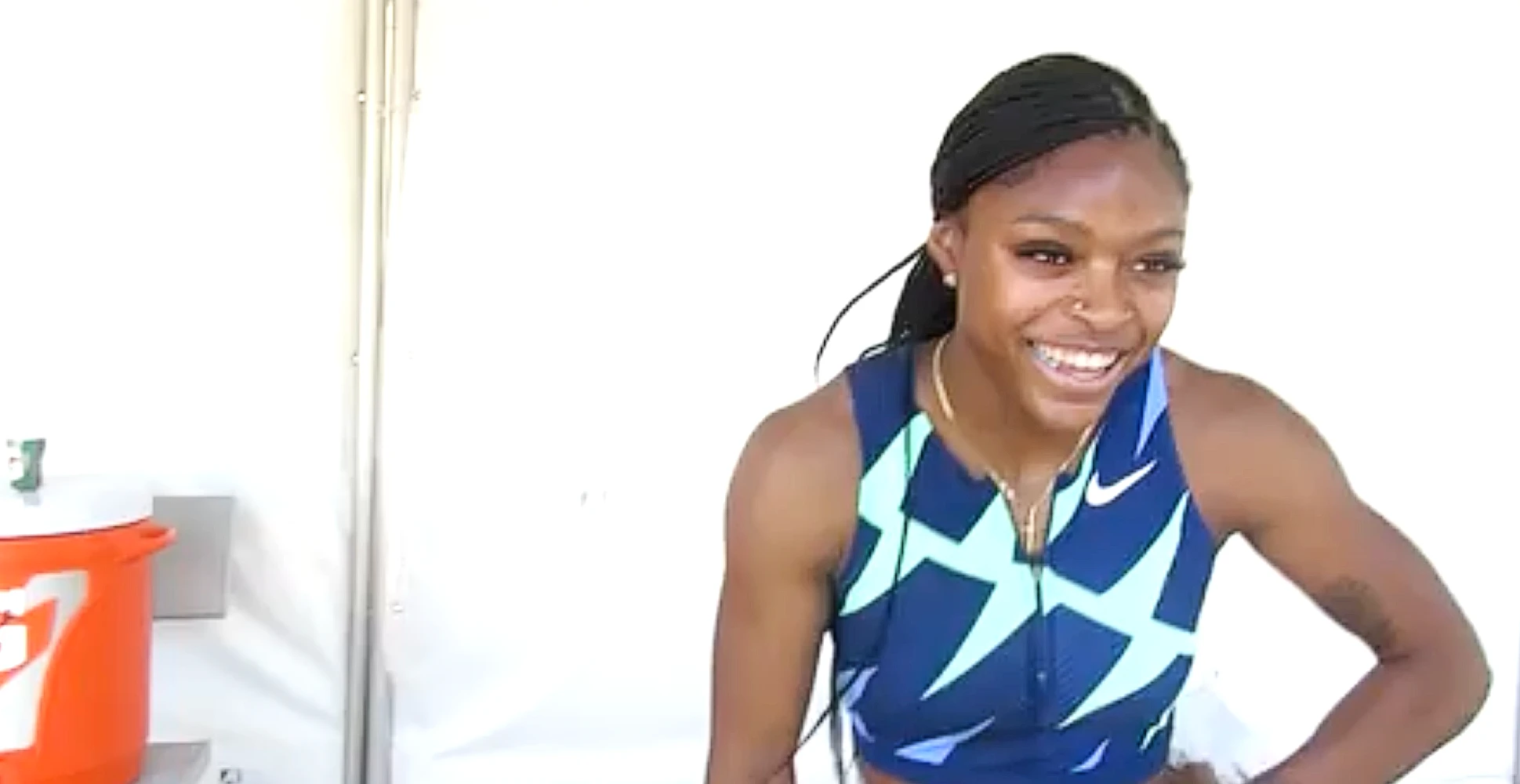 Tonea Marshall of USA during an interview after 100m hurdles