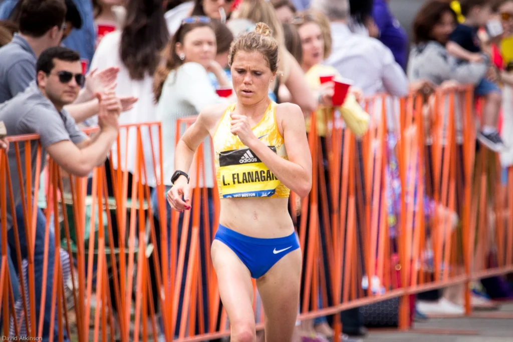 American Lindsay Flanagan runs in the Boston Marathon 2017