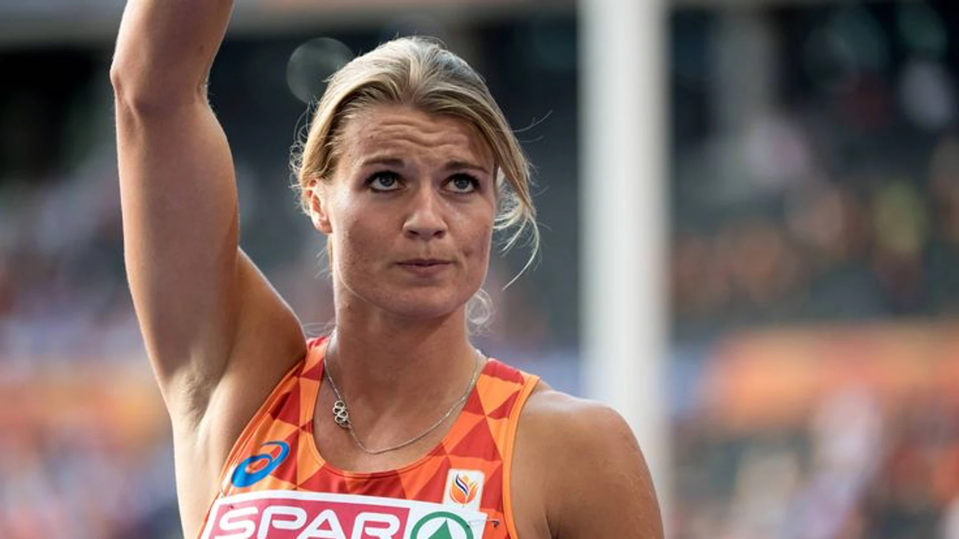 Dafne Schippers celebrates after winning her race