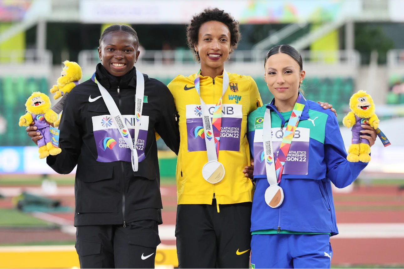 Ese Brume, Malaika Mihambo, Leticia Oro Melo