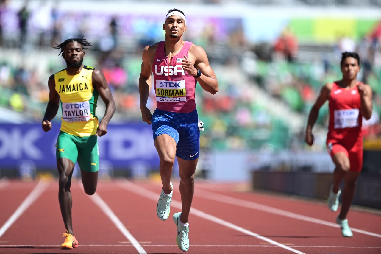 Michael Norman of USA in the men's 400m at the World Athletics Championships 2022