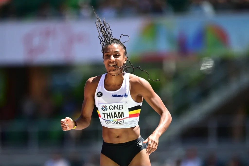Nafi Thiam of Belgium in the Women's Heptathlon at the world championships