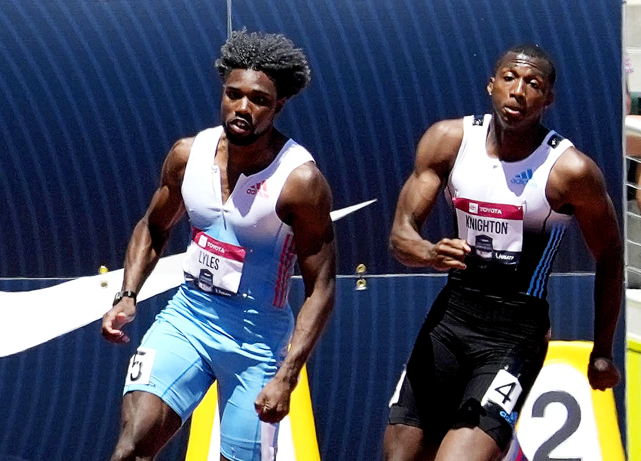 Noah Lyles and Erriyon Knighton in the men's 200m at the World Athletics Championships 2022