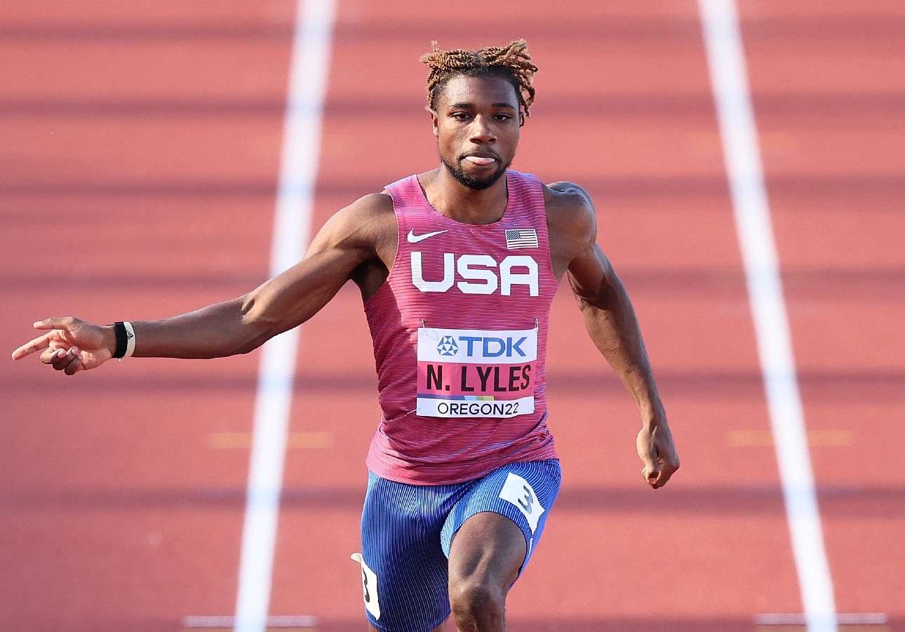 Noah Lyles of USA in the 200m at the World Athletics Championships 2022