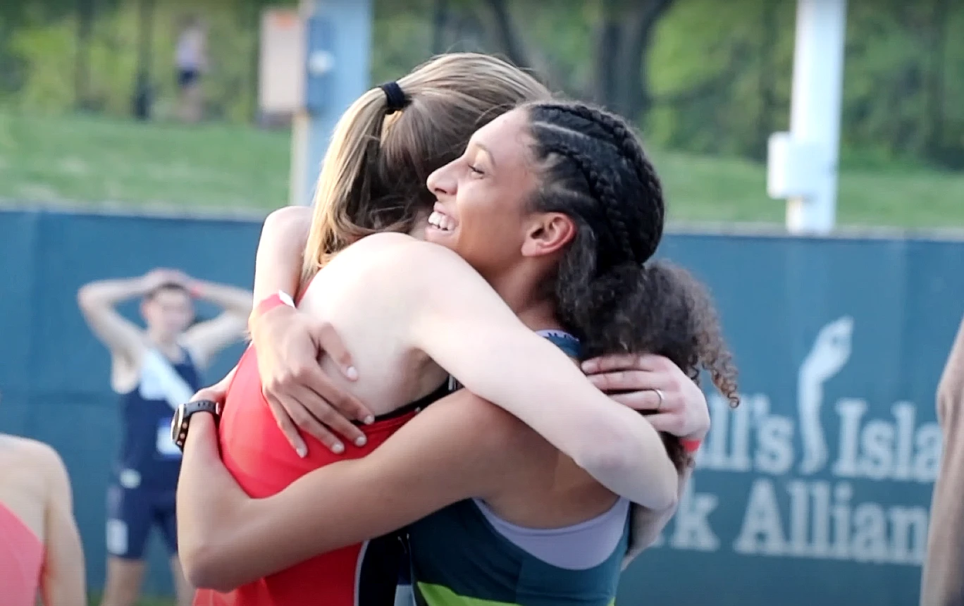 Roisin Willis and Juliette Whittaker after the 800m race