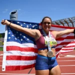 Brooke Andersen of USA after winning the Women's Hammer Throw at the World Athletics Championships Oregon22