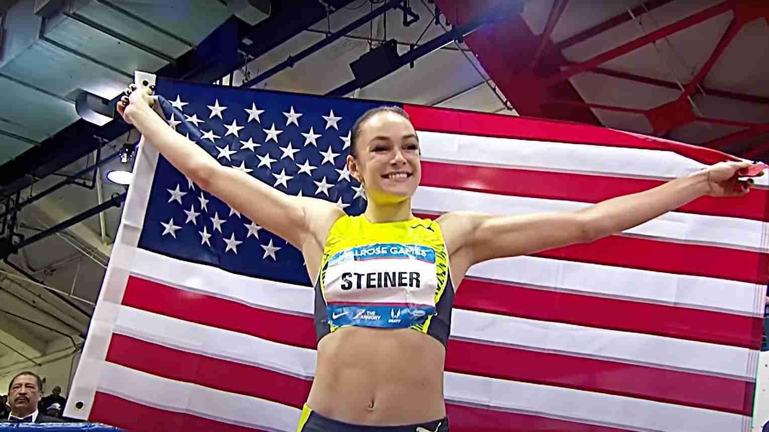 Abby Steiner after breaking USA 300m national record with 35.54