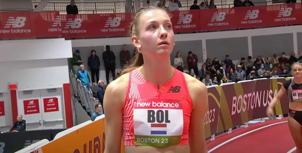 Femke Bol before 500m race at New Balance Indoor Grand Prix