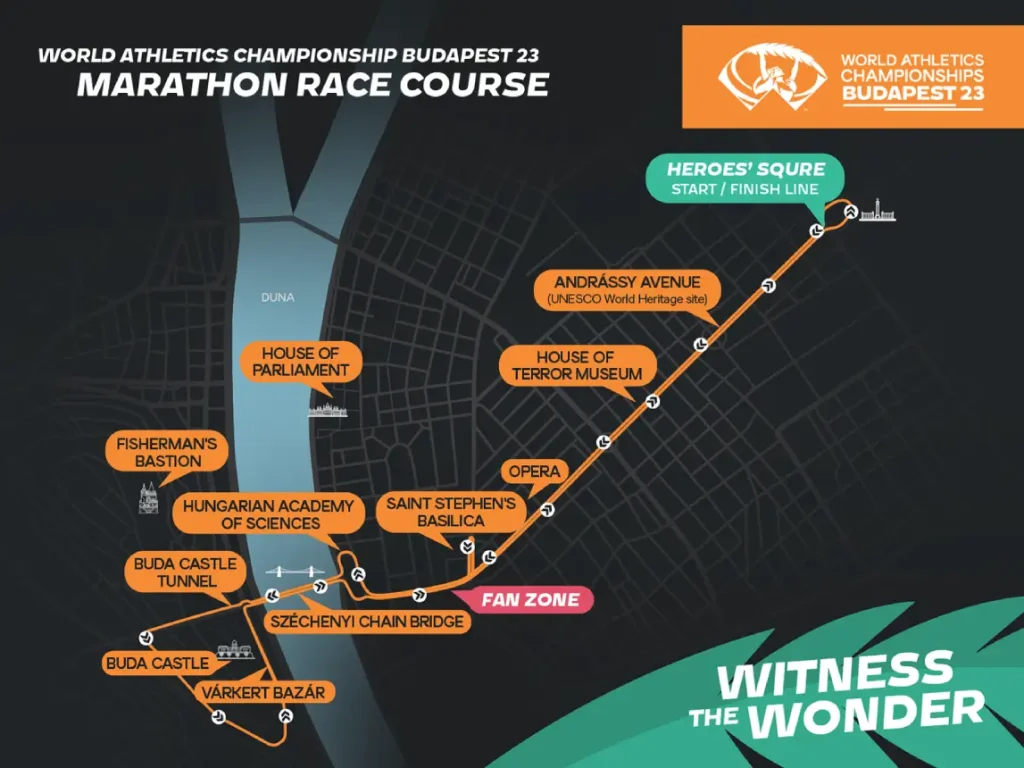 Marathoners and race walkers at the World Athletics Championships Budapest 23 routes