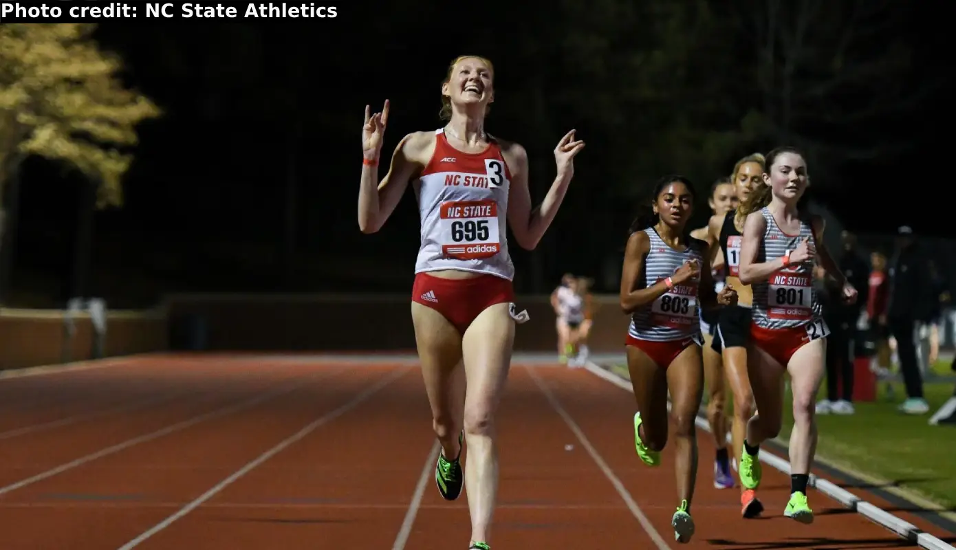 Allie Hays of NC States wins the 10,000m at the 2023 Raleigh Relays