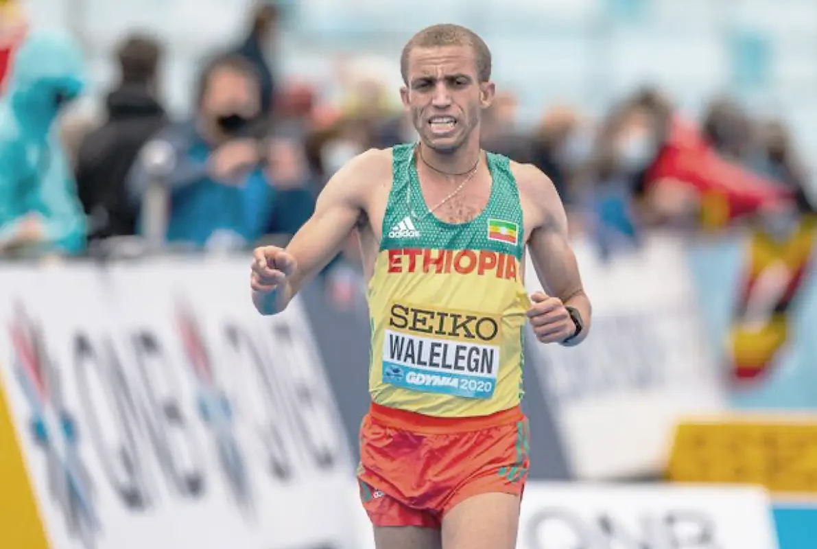 Amedework Walelegn of Ethiopia in action during a cross country race