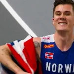 Jakob Ingebrigtsen of Norway wins the 1500m European Indoor 1500m gold medal