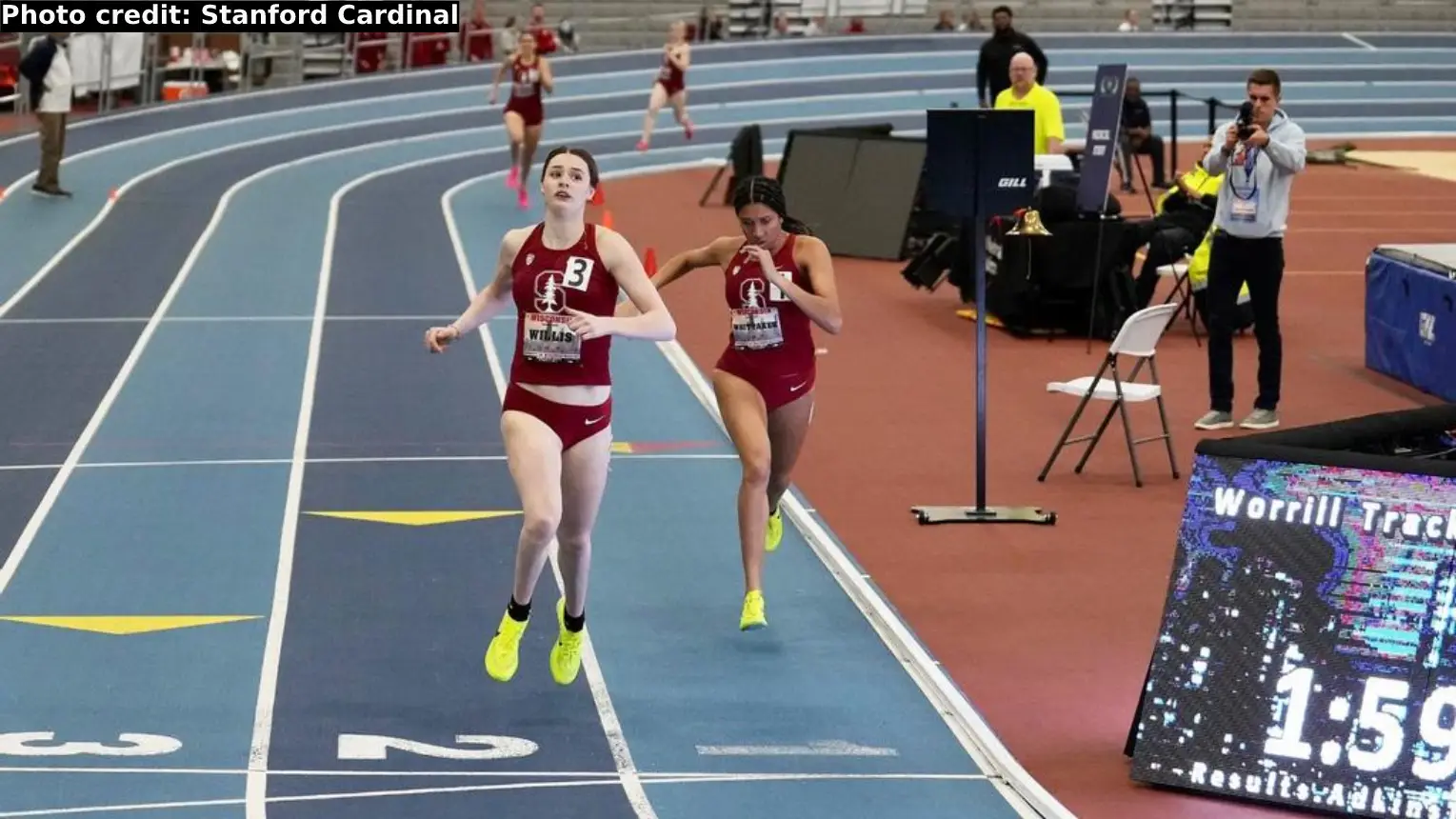Stanford freshman Roisin Willis ahead of teammate and rookie Juliette Whittaker in the 800m