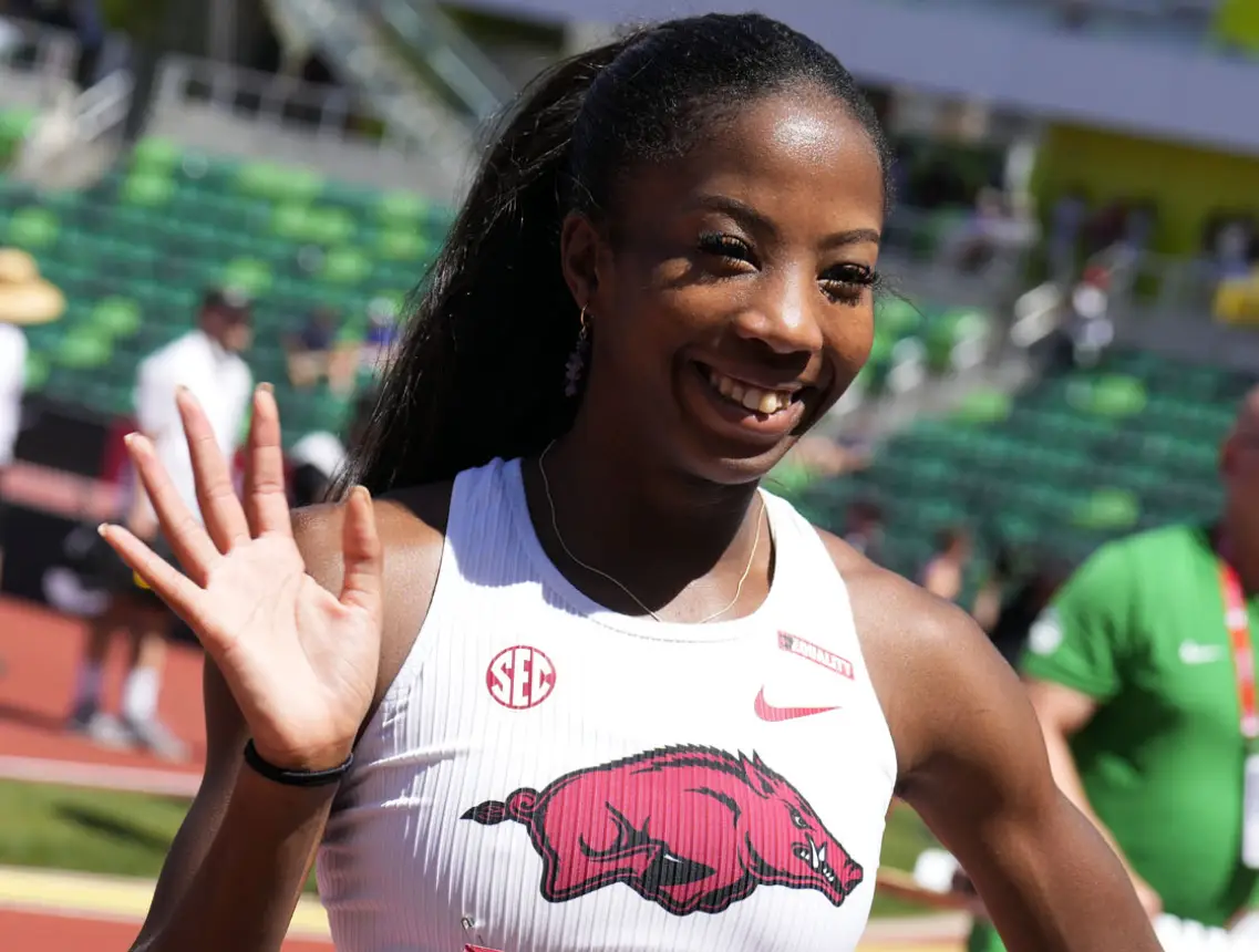 Britton Wilson of Arkansas after her 400m hurdles race