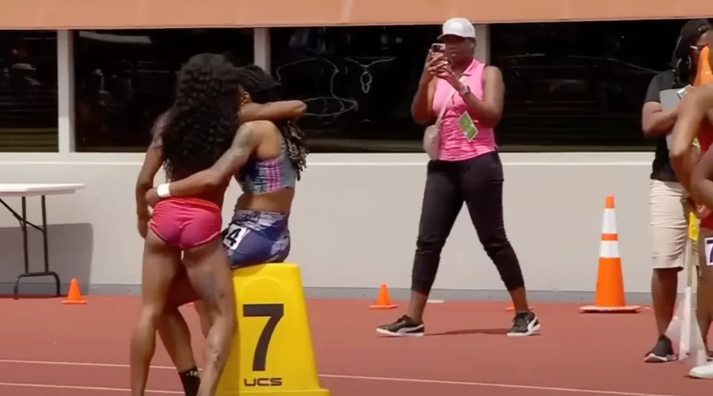 Sha'Carri Richardson and Aleia Hobbs at the 2023 Texas Relays