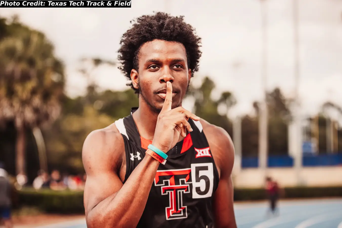 Terrence Jones of Texas Tech wins the 100m at the Tom Jones Memorial Invitational