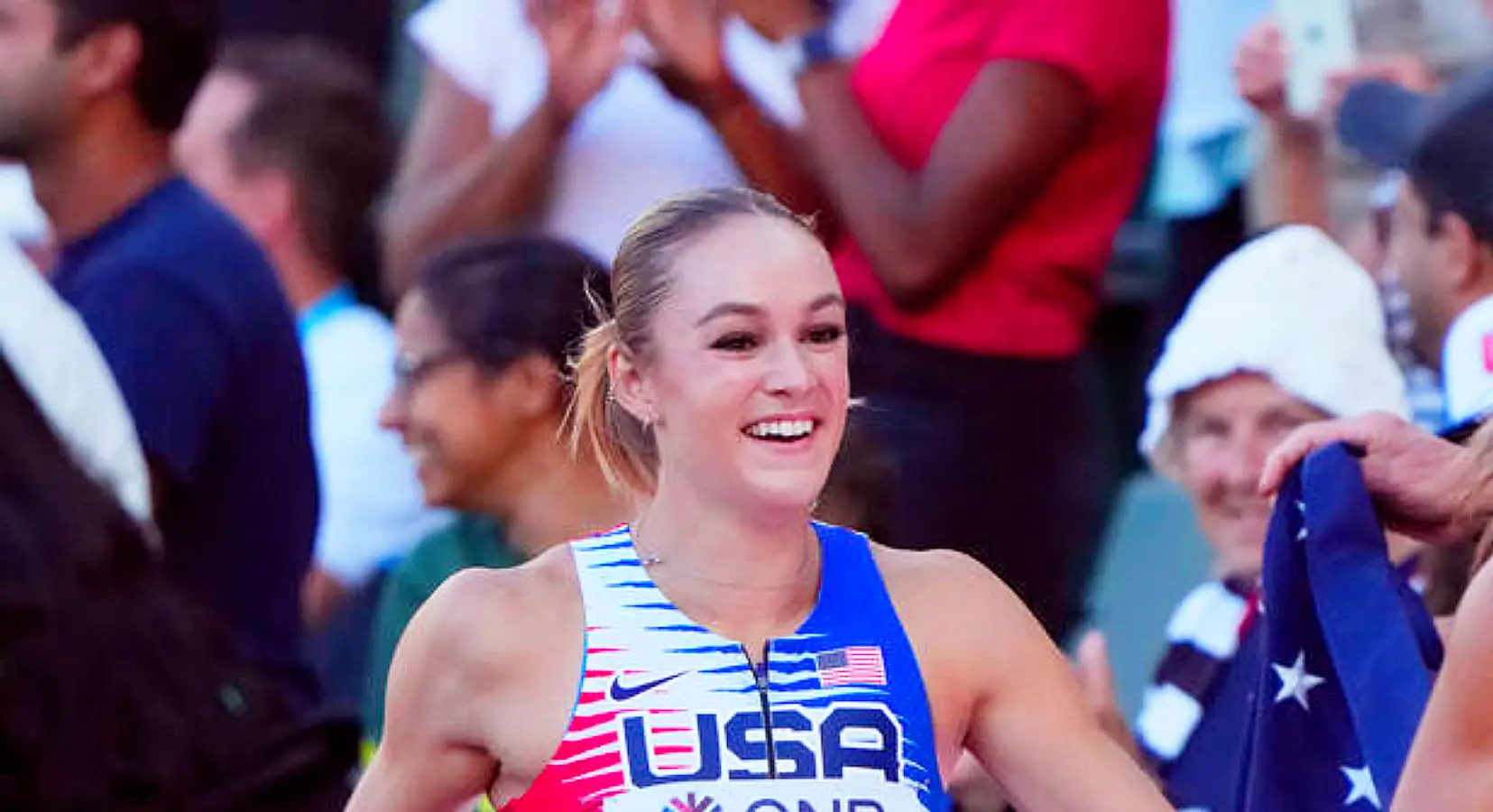 Abby Steiner celebrates at the World Championships