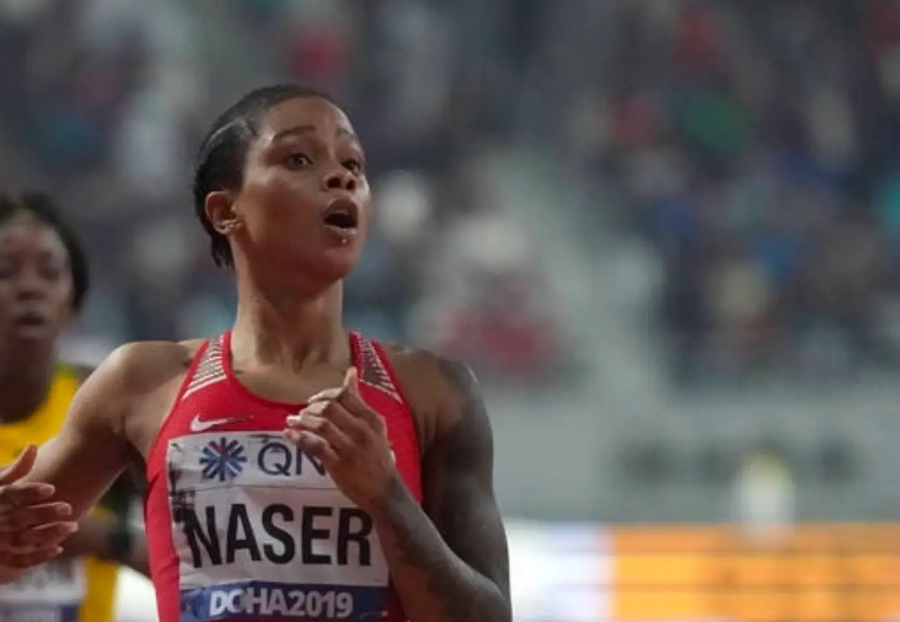 Salwa Eid Naser of Bahrain after she wins 400m at the Doha World Championships in 2019