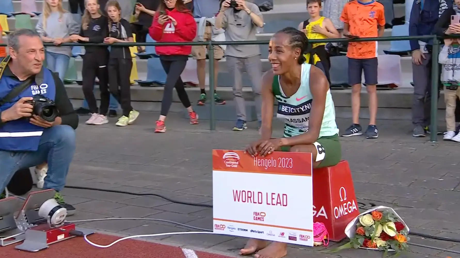 Sifan Hassan after winning the 10,000m at the 2023 FBK Games