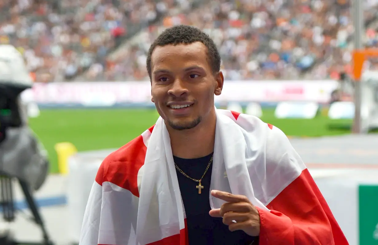 Andre De Grasse of Canada after his medal winning performance - competes at the Bell Canadian Track and Field Championships