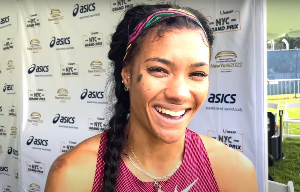 Gianna Woodruff of Panama reacts after winning in New York City