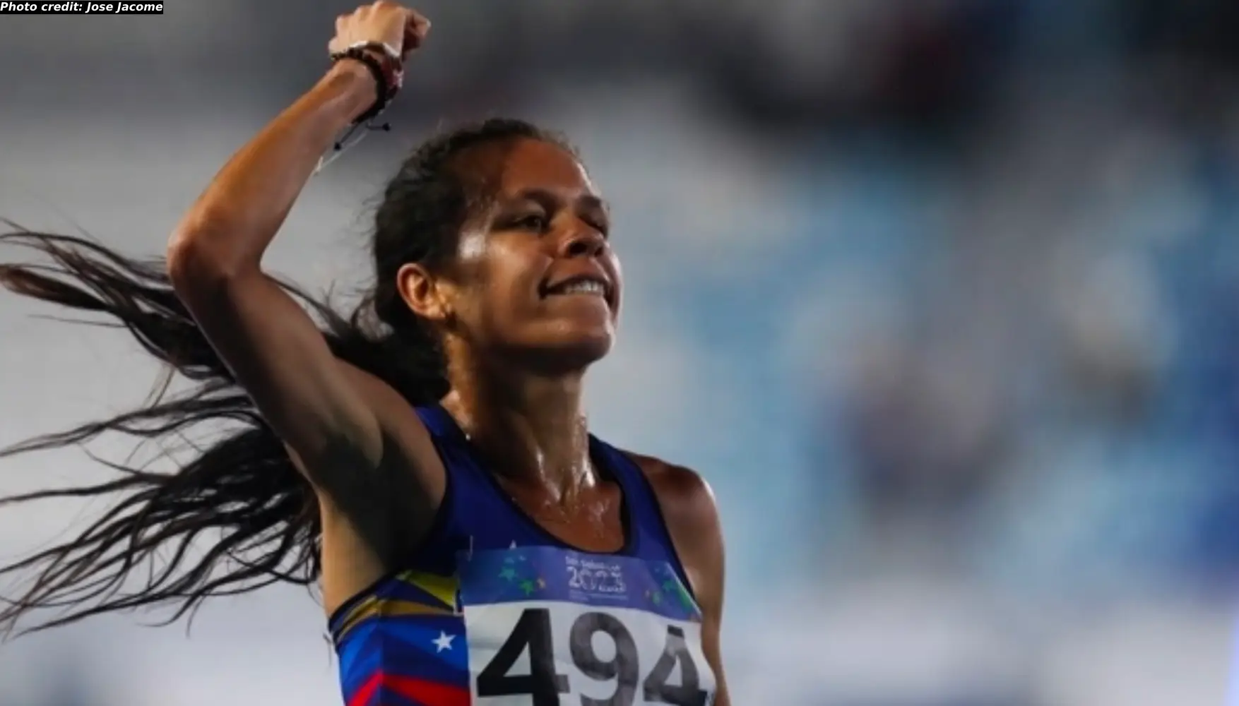 Joselyn Brea of Venezuela wins the women's 5000m at the CAC Games