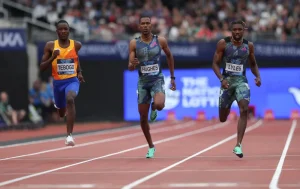 Noah Lyles, Letsile Tebogo, Zharnel Hughes in the London Diamond League 200m. Watch out for the men's 100m as well
