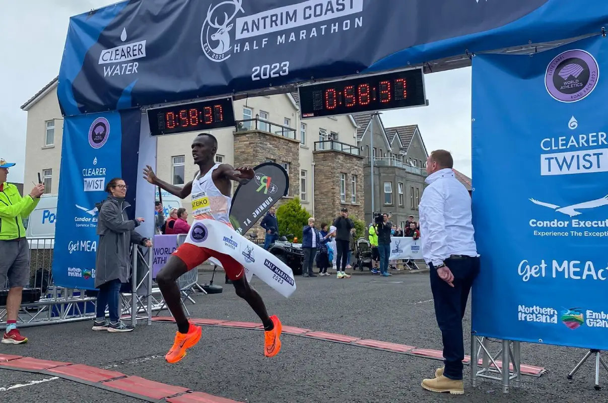 Daniel Mateiko wins the 2023 Antrim Coast Half Marathon Elite Race