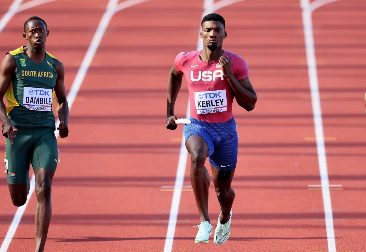 Fred Kerley of USA in the men's 100m semfinal heats at the World Athletics Championships