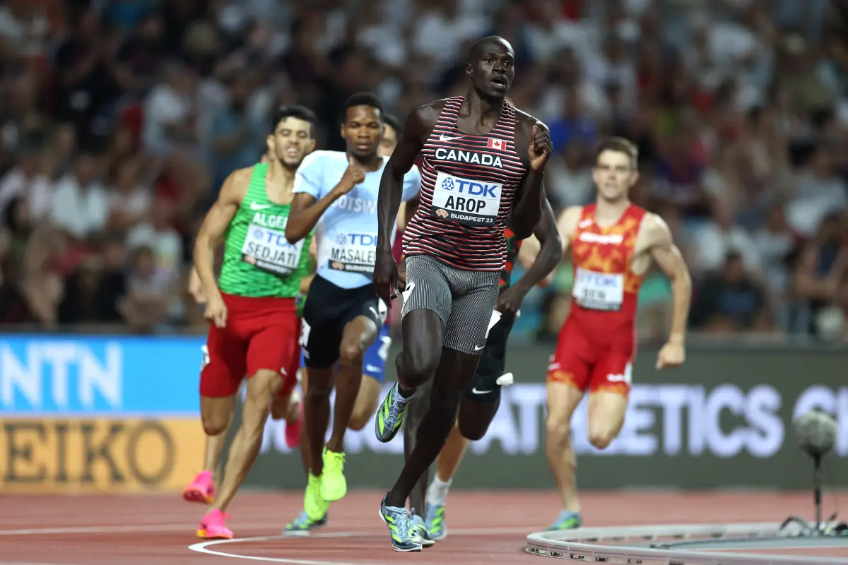 Marco Arop of Canada competes in the men's 800m at the 2023 World Athletics Championships