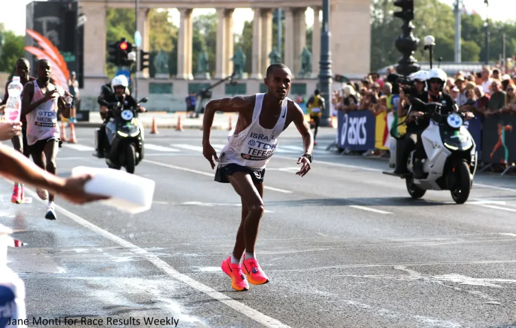 Maru Teferi of Israel in action during the marathon at the world championships