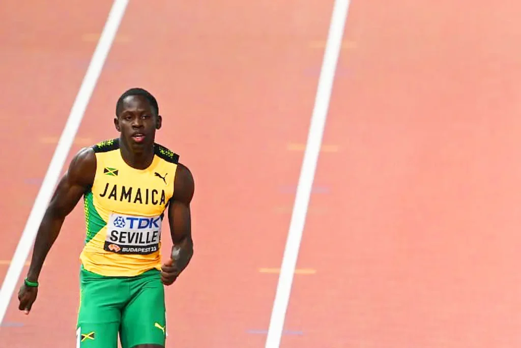 Oblique Seville of Jamaica in the men's 100m at the 2023 World Athletics Championships