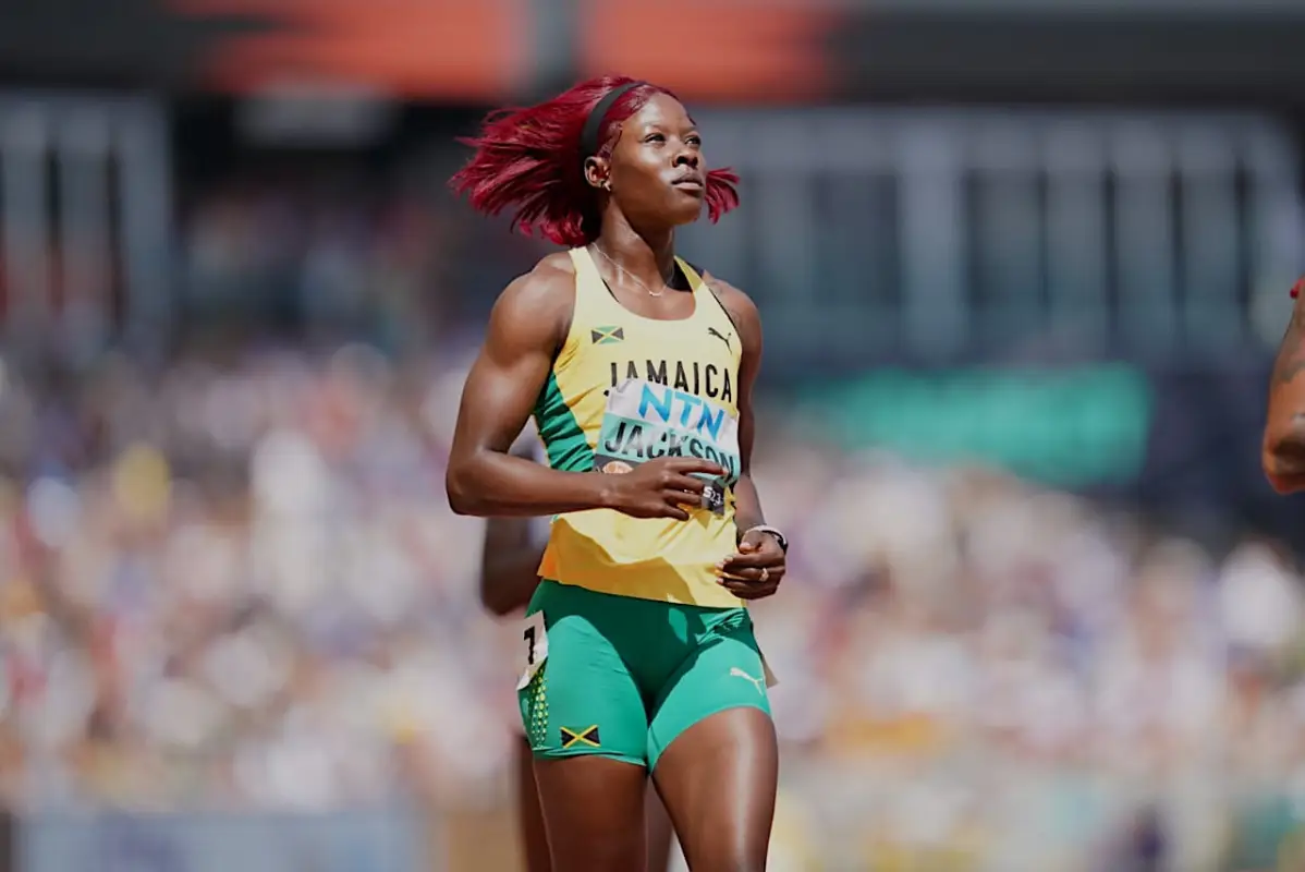 Shericka Jackson in the women's 100m at the 2023 World Athletics Championships in Budapest