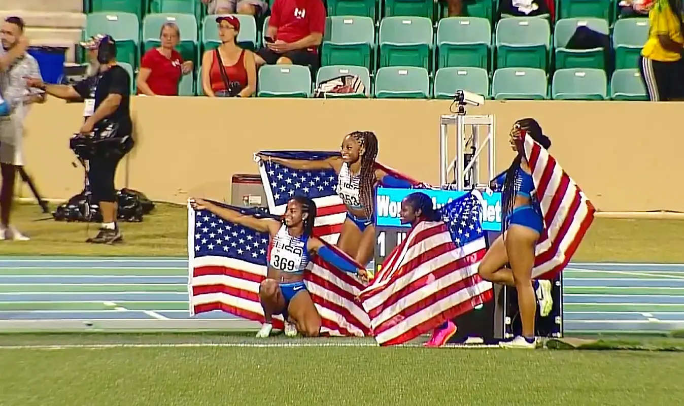 USA team after breaking the Pan American U20 Championships 4x100m relay record