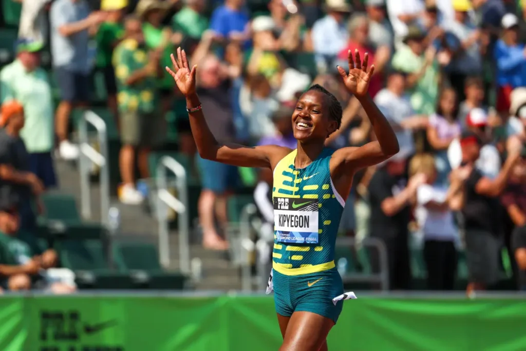 Faith Kipyegon of Kenya wins the Prefontaine Classic 1500m