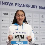 Matea Parlov Kostro shows off her Mainova Frankfurt Marathon 2023 bib